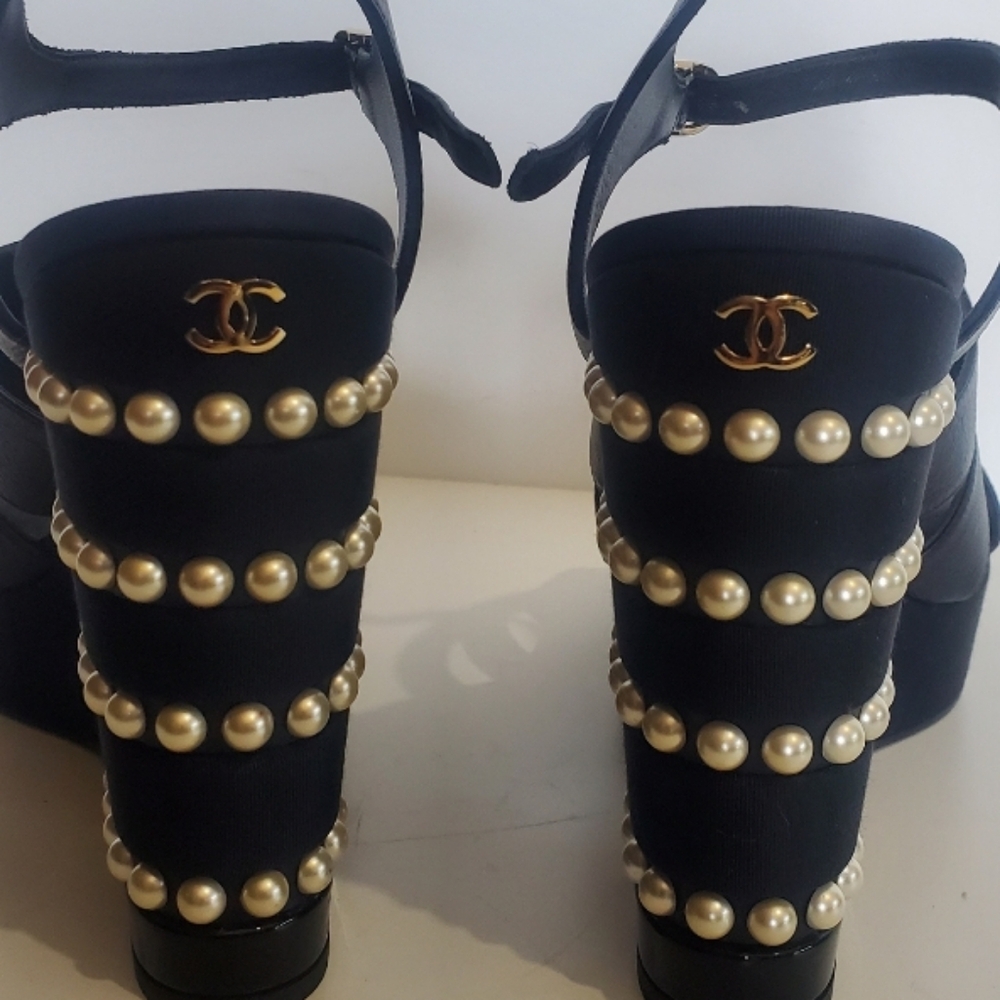 Chanel Black Pearl Embellished Women's Heels